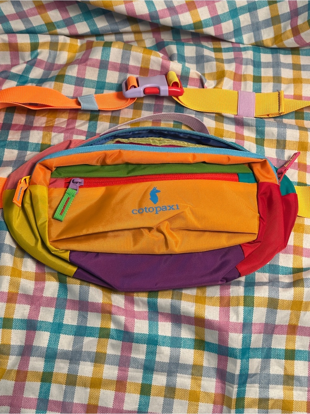 cotopaxi Rainbow Patchwork Waist Pack - Orange, Yellow, Red, Purple, Green, Blue